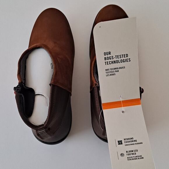 NIB Bogs Vista Waterproof Leather Rugged Zip Snow Boots Cognac Womens Size 7 - Picture 10 of 14